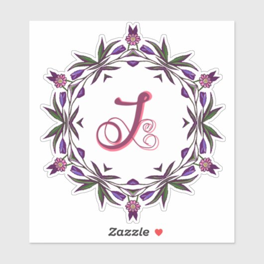 Sticker J Initial Unique & Bizarre Fleurs Boho Plutôt (Feuille)