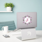 Sticker J Initial Unique & Bizarre Fleurs Boho Plutôt (Ordinateur portable sur le bureau)