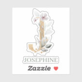 Sticker J Monogram Floral Personnalisé (Feuille)