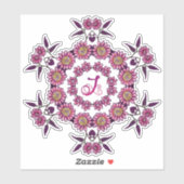 Sticker J Monogramme Unique Bizarre Fleurs Boho Plutôt (Feuille)
