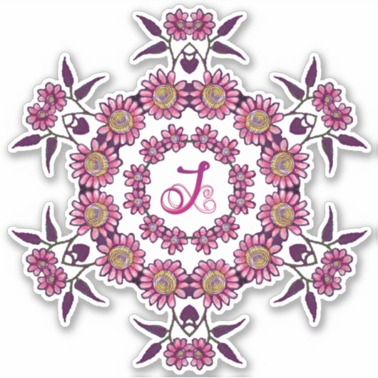 Sticker J Monogramme Unique Bizarre Fleurs Boho Plutôt (Devant)
