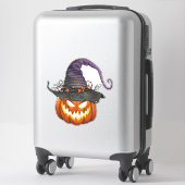 Sticker Jack-O-Lantern éffrayant avec Casquette de sorcièr (Sur valise)