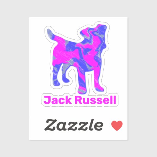 Sticker Jack Russell Chien Silhouette rose et bleu chaud (Feuille)