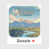 Sticker Jackson Hole Wyoming Ranch Tetons Mountains Retro (Feuille)