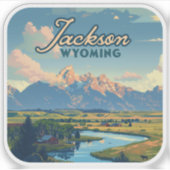 Sticker Jackson Hole Wyoming Ranch Tetons Mountains Retro (Devant)