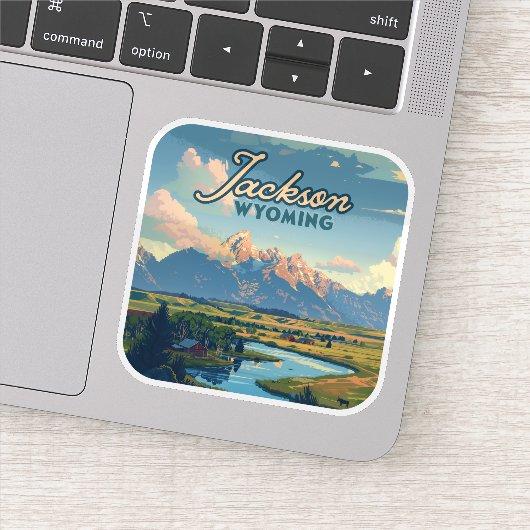 Sticker Jackson Hole Wyoming Ranch Tetons Mountains Retro (Détail)