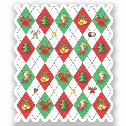 Sticker Jacquard rouge et vert Motif Noël (Recto)
