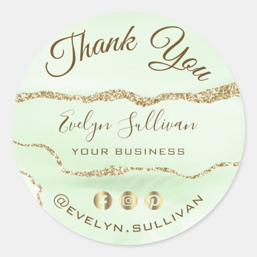 Sticker Jade Green Agate Merci Classic Round (Devant)