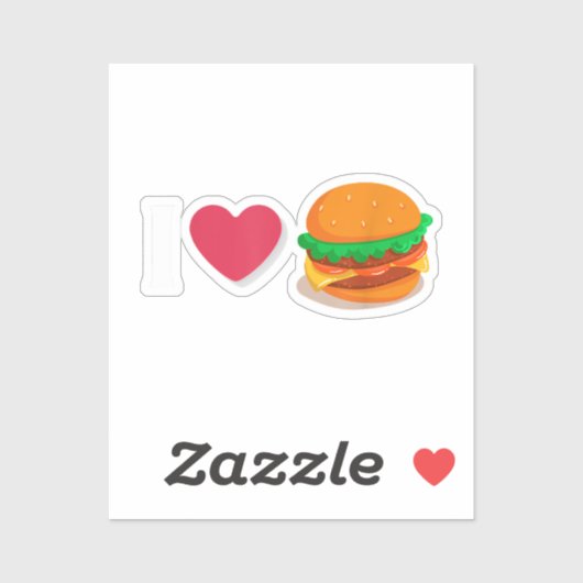 Sticker J'adore Burger Cheeseburger Manger Malsain (Feuille)