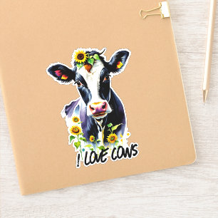 Sticker J'adore les vaches Holstein dans les tournesols