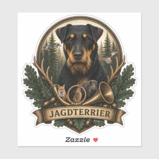 Sticker Jagdterrier,  Logo de chasse (Feuille)