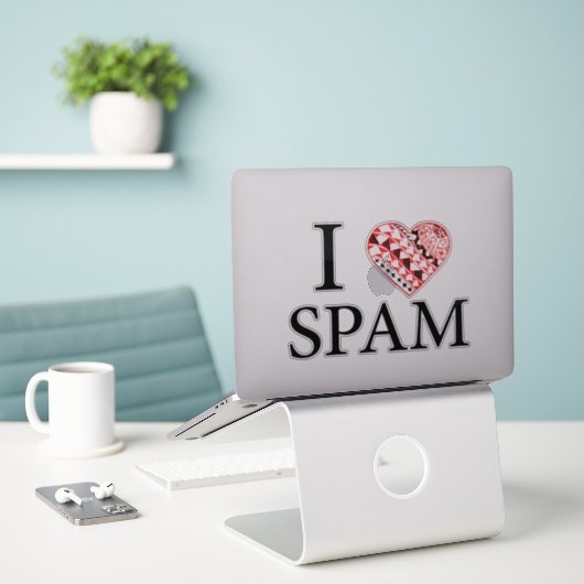 Sticker J'ai le coeur du SPAM (Ordinateur portable sur le bureau)