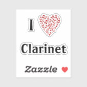 Sticker J'aime Clarinette Cœur Rouge de Notes de Musique V (Feuille)