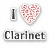 Sticker J'aime Clarinette Cœur Rouge de Notes de Musique V (Recto)