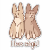 Sticker "J'Aime Corgis !" Deux Corgis mignons (Devant)