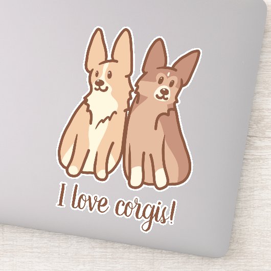 Sticker "J'Aime Corgis !" Deux Corgis mignons (Détail)