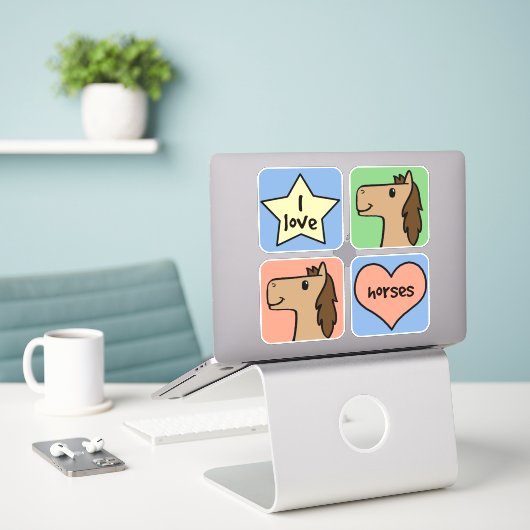 Sticker J'aime des chevaux (Ordinateur portable sur le bureau)