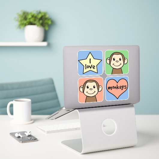 Sticker J'aime des singes (Ordinateur portable sur le bureau)