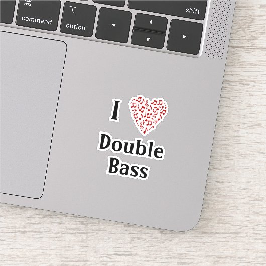 Sticker J'aime la Contrebasse Cœur Rouge de Notes de Musiq (Détail)
