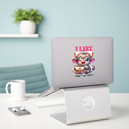 Sticker J'aime le café plus que les gens  (Ordinateur portable sur le bureau)