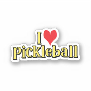Sticker J'aime le pickleball Texte sur Jaune avec Coeur Ro