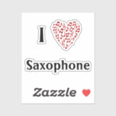 Sticker J'aime le Saxophone Cœur Rouge de Notes de Musique (Feuille)