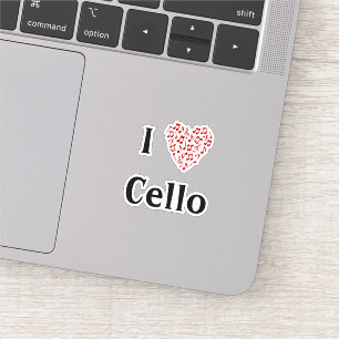 Sticker J'aime le violoncelle Cœur rouge de notes de musiq