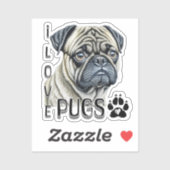 Sticker J'aime les Carlins | Propriétaires de chiens migno (Feuille)