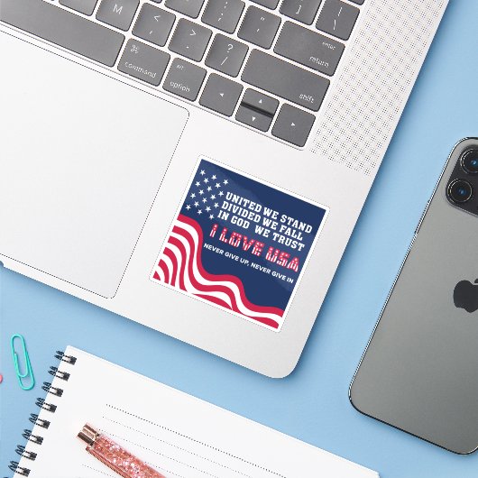 Sticker J'aime les États-Unis (Ordinateur portable avec iPhone)