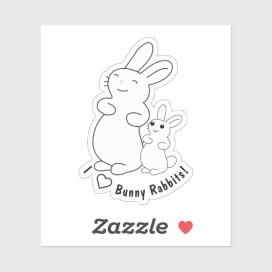 Sticker J'Aime Les Lapins De Lapin (Feuille)