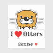 Sticker J'Aime Les Loutres. Tête de Otter (Feuille)