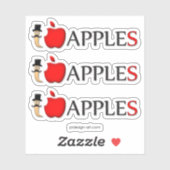 Sticker J'aime les pommes drôles ver avec la moustache (Feuille)