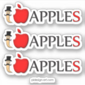 Sticker J'aime les pommes drôles ver avec la moustache (Devant)