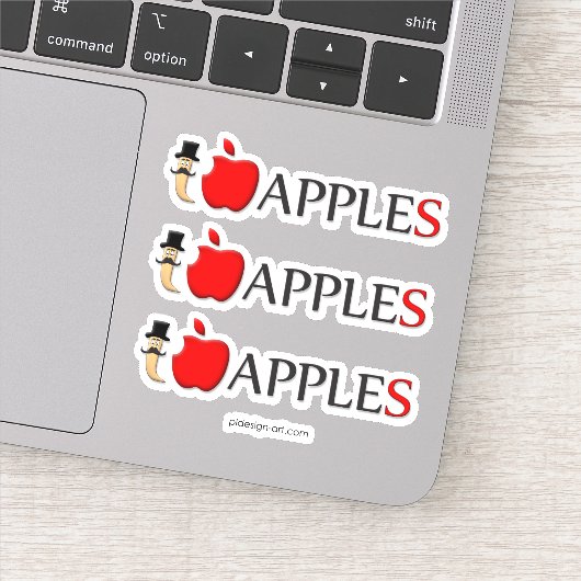 Sticker J'aime les pommes drôles ver avec la moustache (Détail)