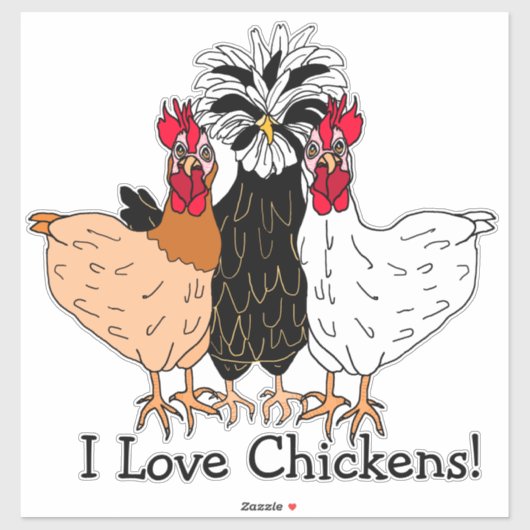 Sticker J'Aime Les Poulets Dessin À La Main (Feuille)