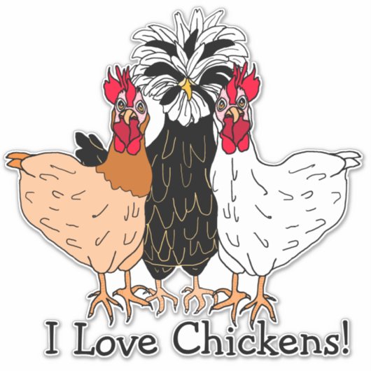 Sticker J'Aime Les Poulets Dessin À La Main (Devant)