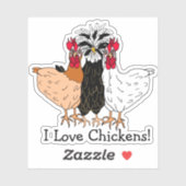 Sticker J'Aime Les Poulets Dessin À La Main (Feuille)
