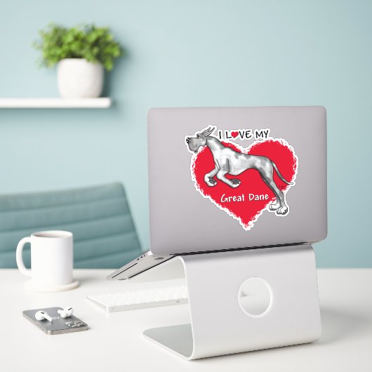 Sticker J'aime ma Merle Great Dane (Ordinateur portable sur le bureau)