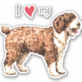 Sticker J'aime mon bâton de vinyle de chien d'eau espagnol (Devant)