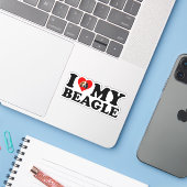 Sticker J'aime mon Beagle (Ordinateur portable avec iPhone)