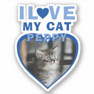 Sticker J'aime mon chat Bleu Coeur Photo Nom de l'animal