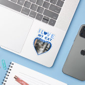 Sticker J'aime mon chat Bleu Coeur Photo Nom de l'animal (Ordinateur portable avec iPhone)