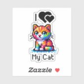 Sticker J'Aime Mon Chat | Pixel Art (Feuille)