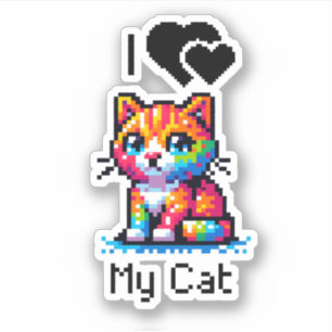 Sticker J'Aime Mon Chat   Pixel Art