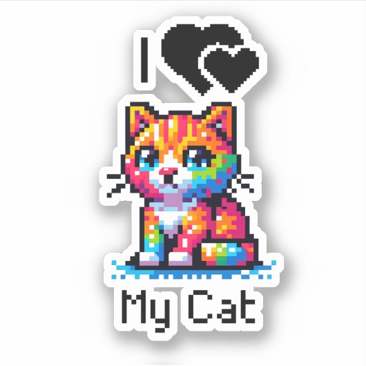 Sticker J'Aime Mon Chat | Pixel Art (Devant)