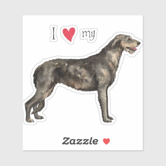 Sticker J'aime mon chevalet de vinyle Wolfhound irlandais (Feuille)