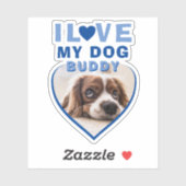Sticker J'aime mon chien Blue Heart Photo Nom de l'animal (Feuille)