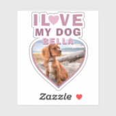 Sticker J'aime mon chien rose Coeur Photo Nom de l'animal (Feuille)