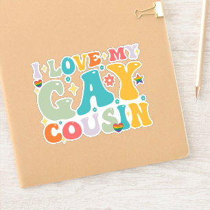 Sticker J'aime mon cousin gay Groovy Rainbow Fierté LGBT
