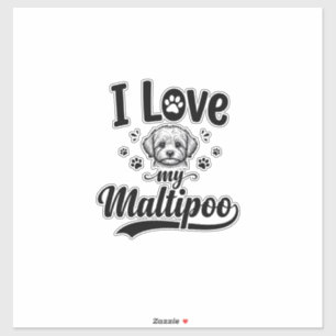 Sticker J'aime mon design de chien vintage gravure Maltipo